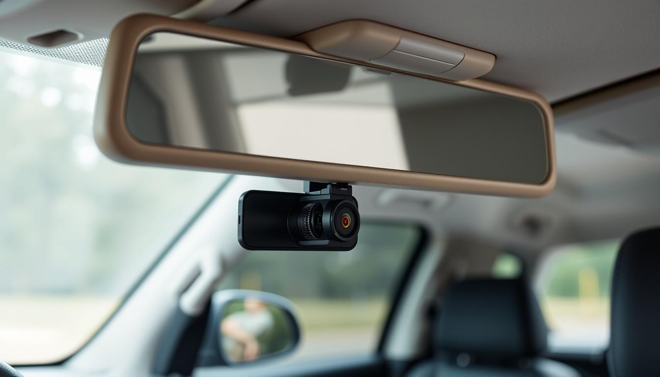 FITCAMX 4K Dash Cam installed in Toyota Land Cruiser showing OEM integration behind rearview mirror