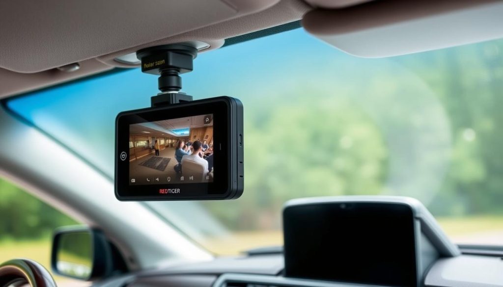 REDTIGER F7N 4K Dash Cam mounted in Toyota Land Cruiser showing touchscreen interface REDTIGER F7N 4K Dash Cam mounted in Toyota Land Cruiser showing touchscreen interface