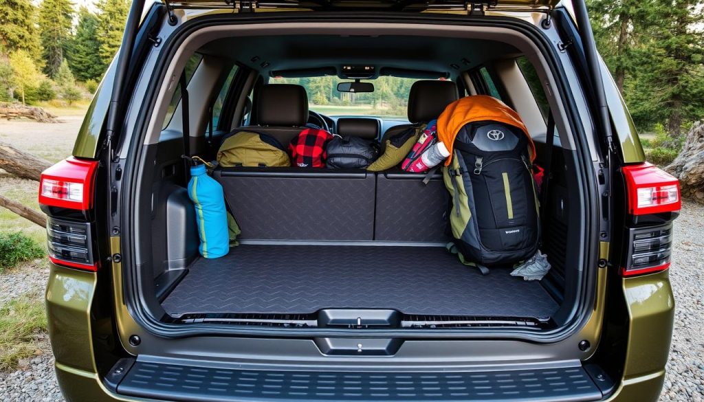 Toyota 4Runner with cargo liner loaded with outdoor gear