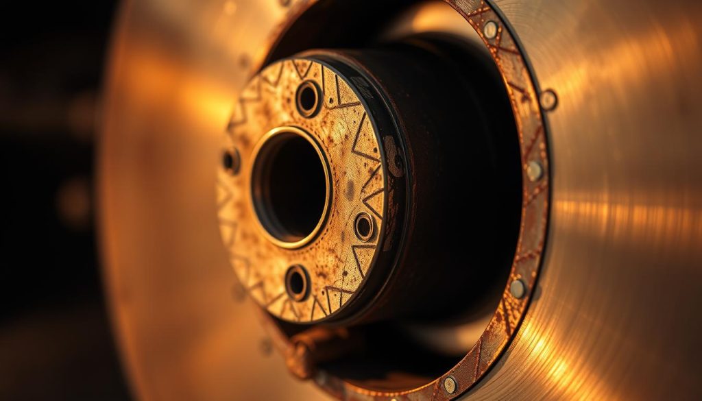 Toyota brake rotor inspection showing scoring and heat damage