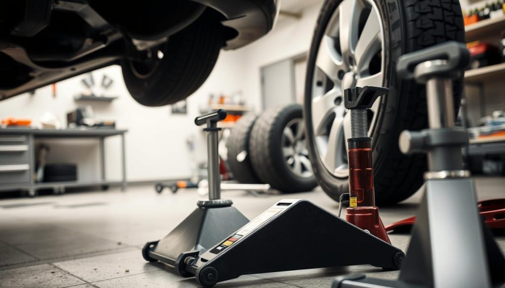 Toyota tire rotation safety setup with jack stands